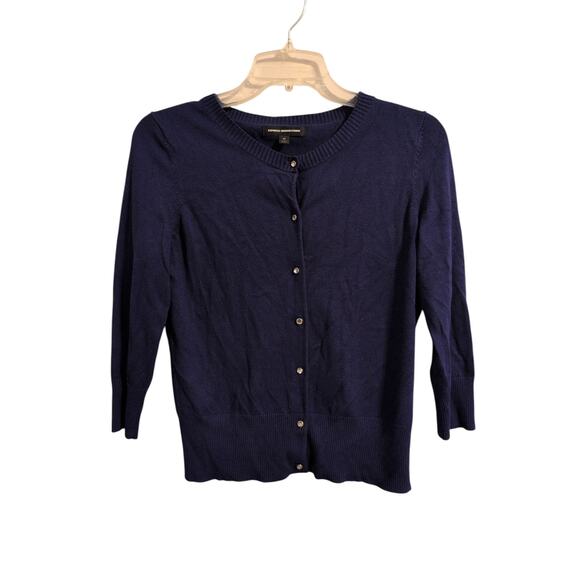 Express Sweaters - Express Design Studio Dark Purple Cardigan with Crystal Buttons – Chic & Elegant